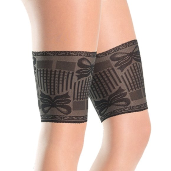 Sheer Tights with Faux Lace Top Thigh Highs Bow Design and Back Seam - Picture 3 of 3